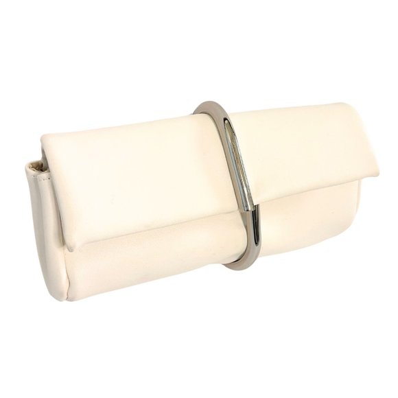 White Modern Clutch w/ Chic Chrome Closure - Picture 1 of 7